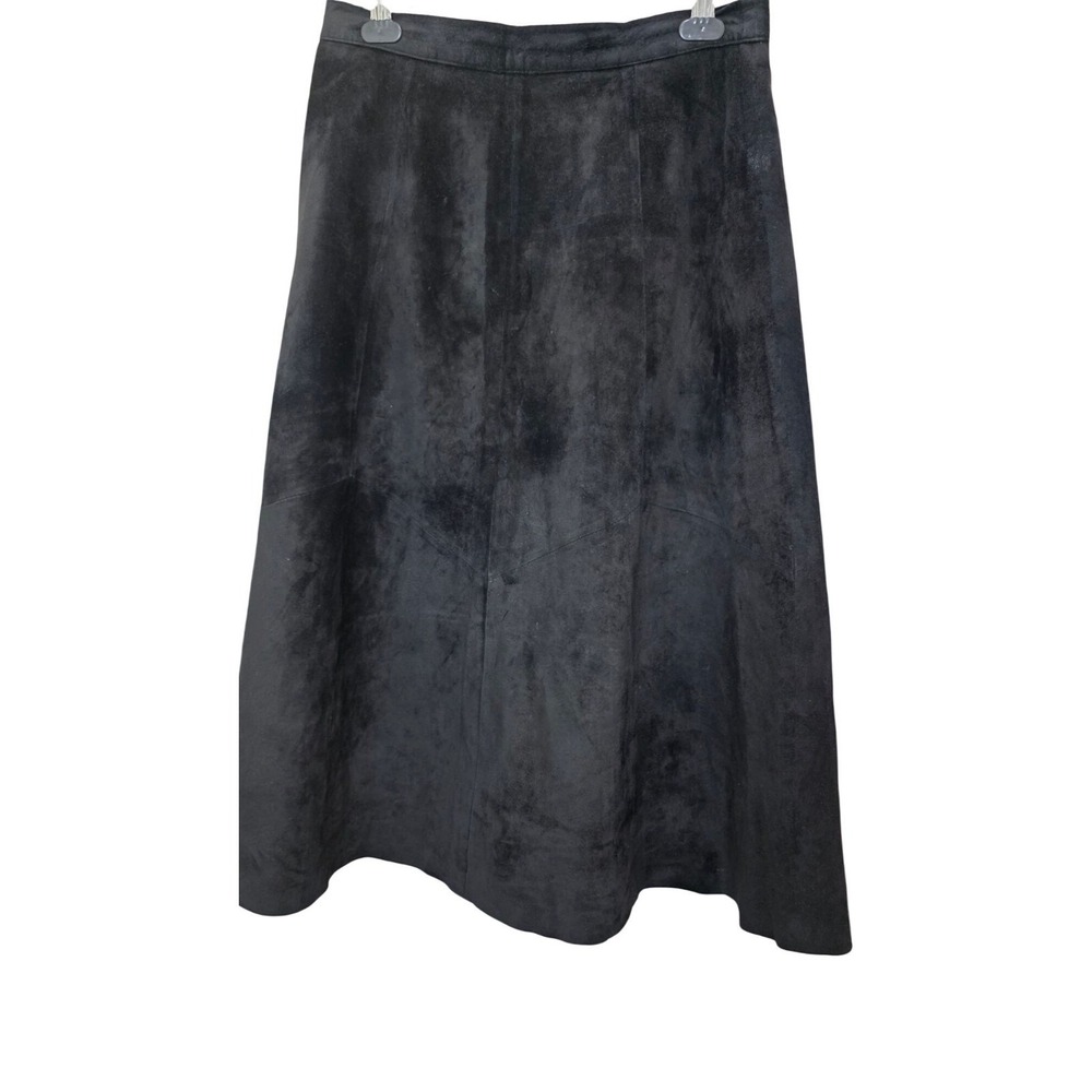 VTG Evan Davies Black Leather Women's 14 A-Line Midi Elegant Grunge Preppy Skirt